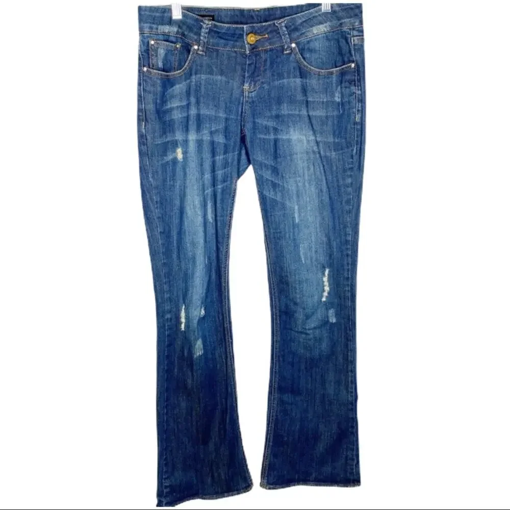 Buffalo David Bitton Distressed Mid Rise Stretch Flare Blue Jeans Size 28